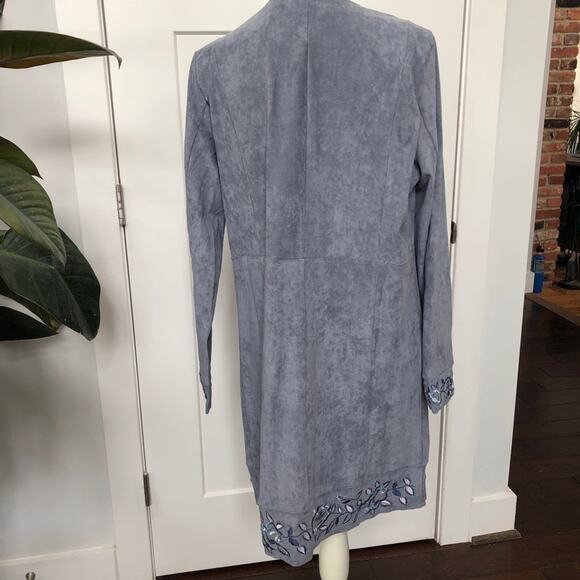 Curations Long Jacket Blue Faux Suede Boho Embroidered Duster Women Med ium NWT - Picture 6 of 16